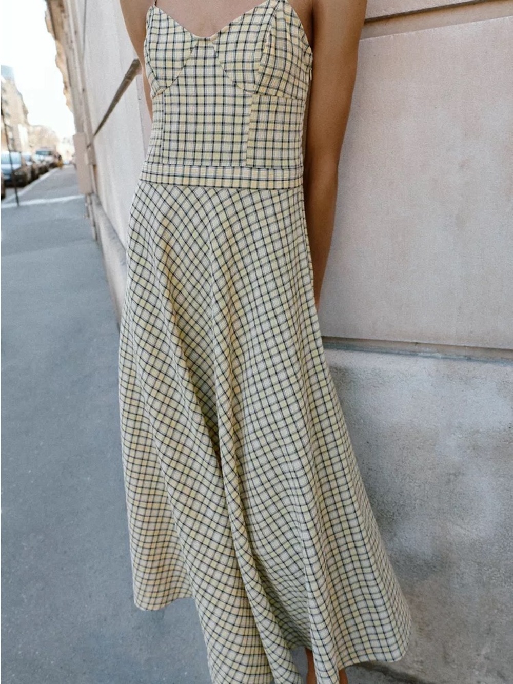 Zara Plaid Strappy Midi Dress Yellow